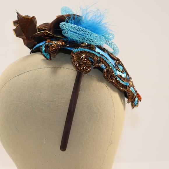 Sassy Royals Blue & Brown Sequin Fascinator Headpiece NWT - Picture 2 of 4